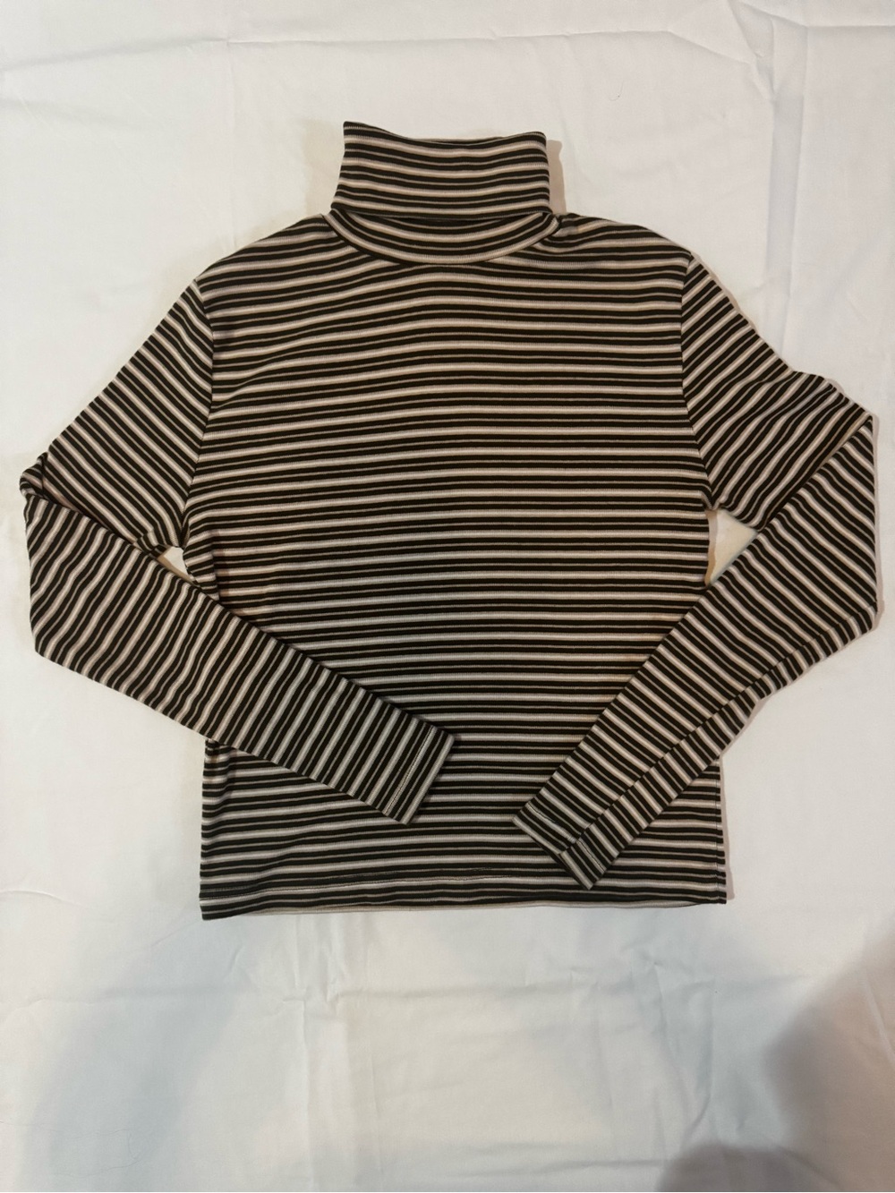 Vtg 90s Montana Blues Earthtone Striped Turtleneck Top M Grunge Indie Green